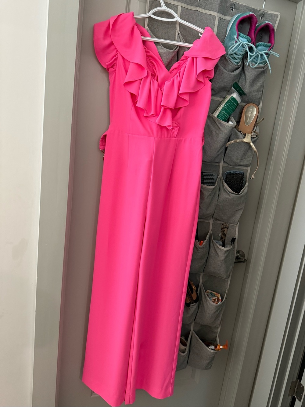 Lilly Pulitzer Hot Pink Ruffle V-Neck Jumpsuit